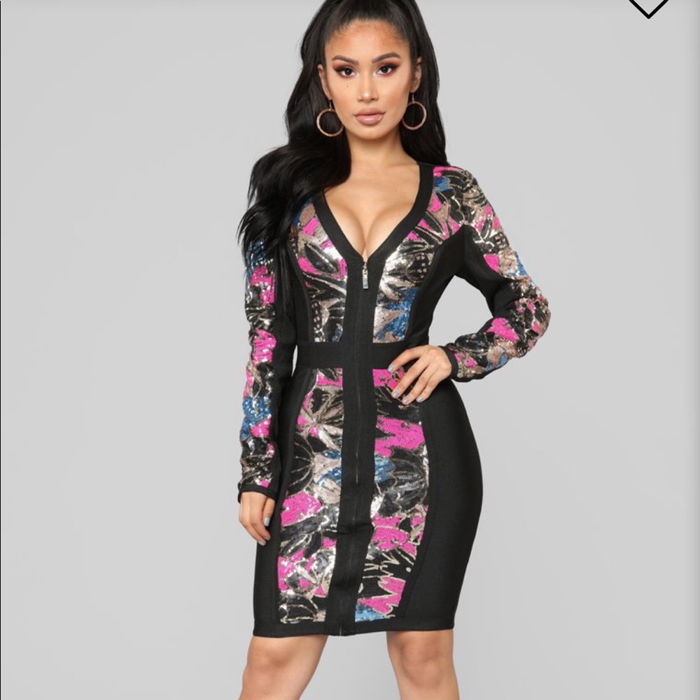 Juicy Fruit Bandage Dress - Black/Multi